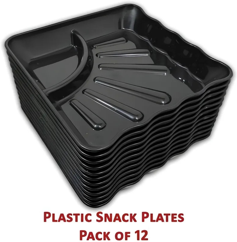 ParasDecoration Stylish Square Serving Plates , BPA Free Plastic Plates set Sectioned Plate(Pack of 12)