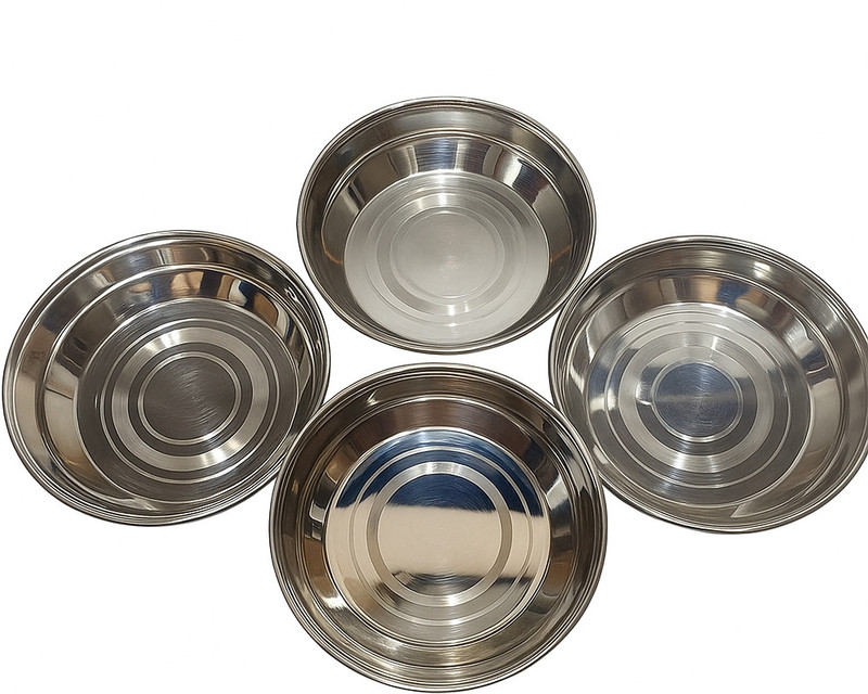 Dynore Stainless Steel Heavy Gauge Halwa Plates/ Dessert Plates/ Chutney Plate Chip & Dip Tray(Pack of 4)