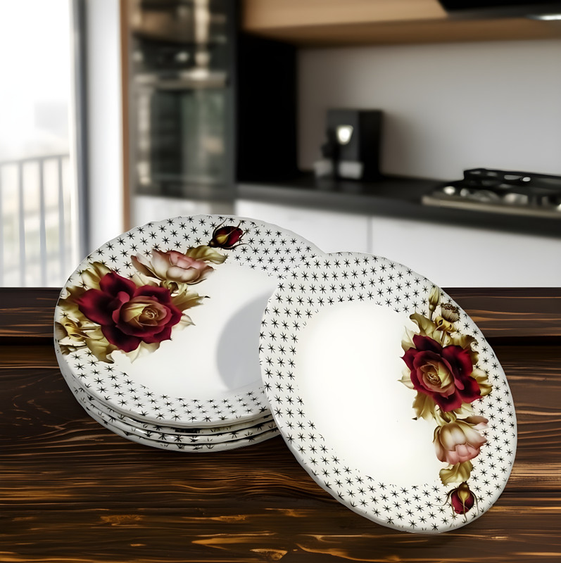 Inpro Melamine Small Half Plates/Snacks Plate Set In Golden Print (Size-8 Inch/20CM) Half Plate(Pack of 6)