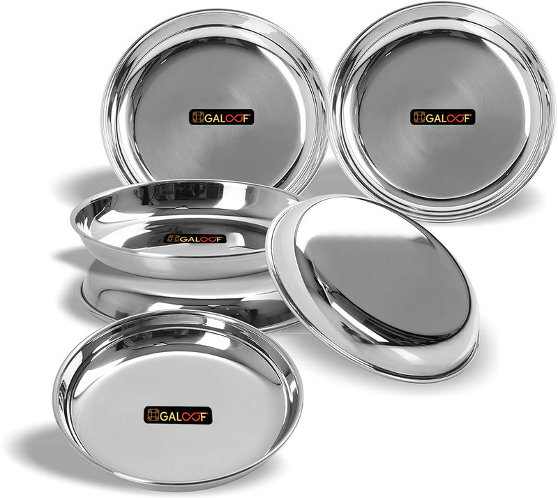 GALOOF Heavy gauge stainless steel halva /breakfst/serving plates pack of 6 Quarter Plate(Pack of 6)