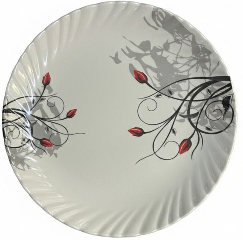 curvewall 1001_Ceramic Multi Flower And Sky Polka Large Spoon Rest Pack of 2 Dinner Plate(Pack of 6)