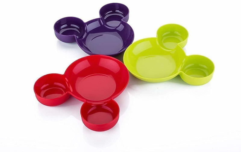 Nirgun Empex Unbreakable Mickey Mouse Shaped Plate for Kids for Breakfast , Lunch , Dinner and Snack Serving Sectioned Food Plates (Multicolors) Tray(Pack of 3, Microwave Safe)