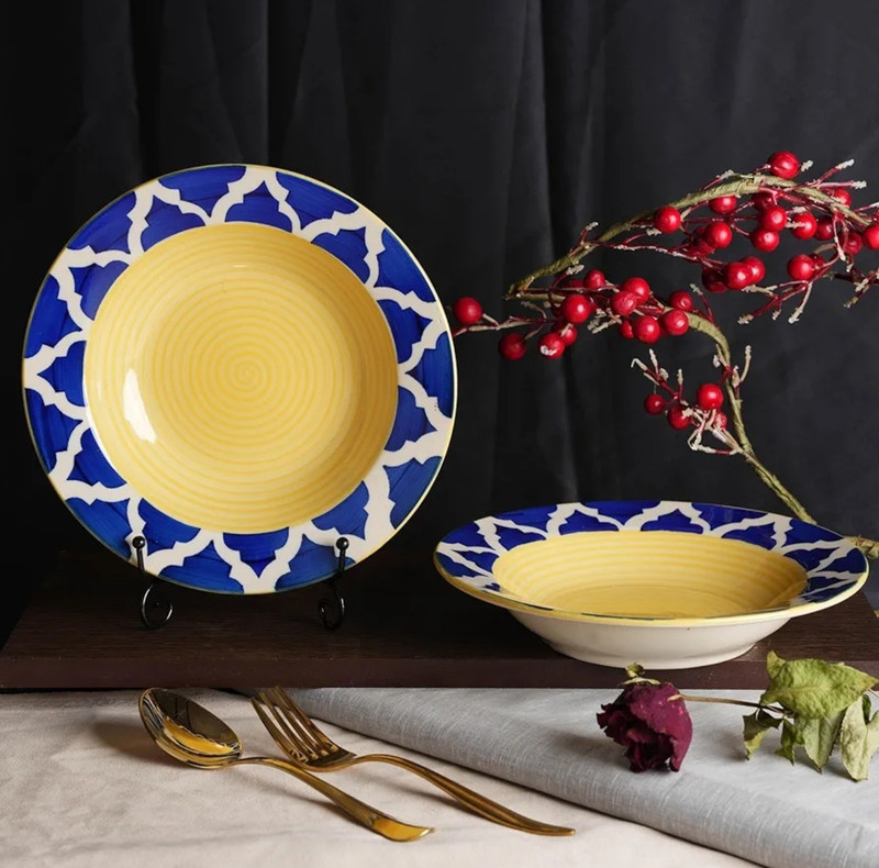 BROSISS ENTERPRISES Deep Pasta Plate | Soup Plate | Snack Plate | Microwave & Oven Safe Set of 02 Half Plate(Pack of 2, Microwave Safe)