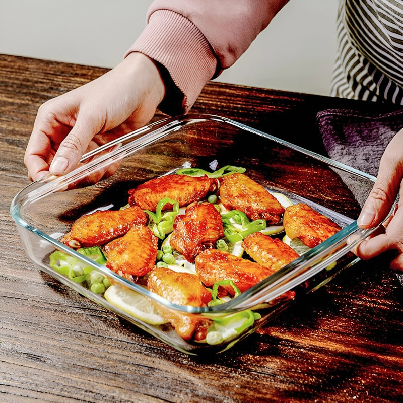 JIGSHTIAL 1100ml Clear Borosilicate Square Glass Baking Tray for Cookware for Oven,Kitchen Baking Dish(Microwave Safe)