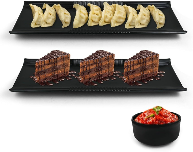 POOJARIYA Brand Matt Black Melamine Cake Momos Serving Platter for Snacks Desserts Tray(Pack of 3)