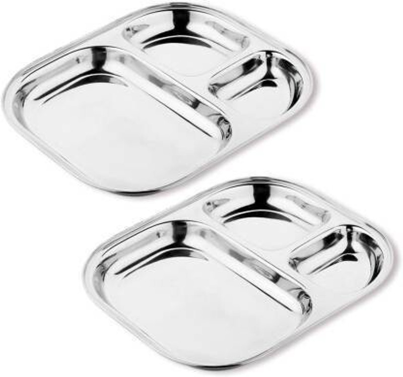 yogit Stainless steel bhojan Thali Dinner Plate (5 Units) Dinner Plate (5 Dinner Plate) Dinner Plate (5 Dinner Plate) Sectioned Plate(Pack of 5, Microwave Safe)