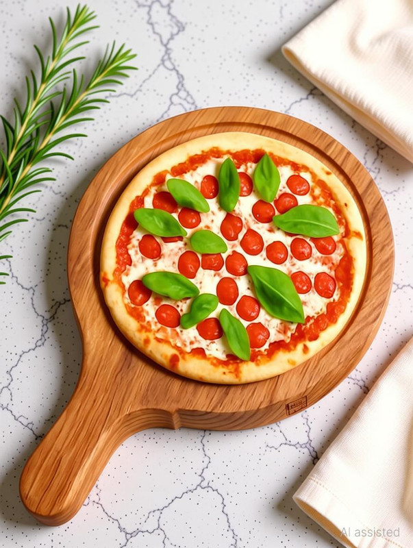 LignArt Round Wooden Pizza Board Pan with Handle | Serving Plate 8 inch Pizza Tray