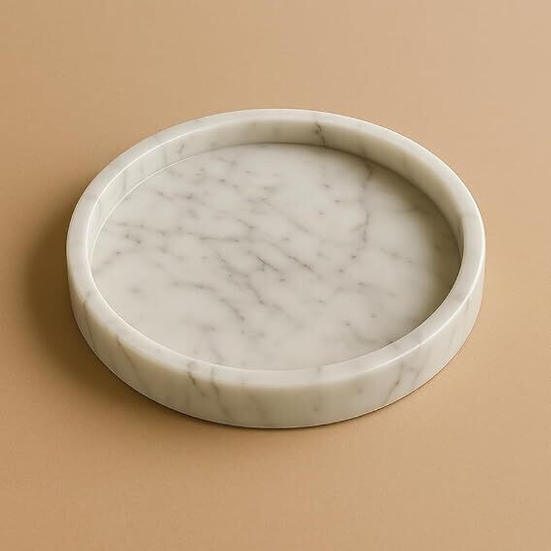 MBSC 8 Inch Round Marble Platter, Falafel Platter, Pooja, Snacks Fruits Serving Tray Tray(Microwave Safe)