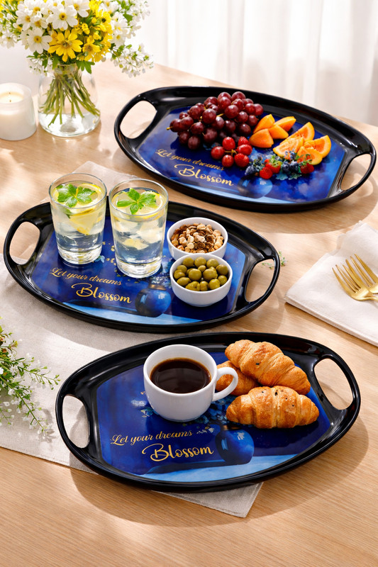 Shivaansh Premium Quality Oval Shape Trays, Designer Tray(Pack of 3)