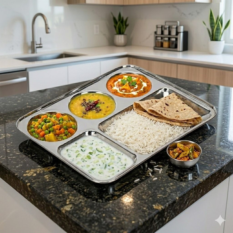 MAXSUN Indian Style Stainless Steel Thali with Sections Sectioned Plate