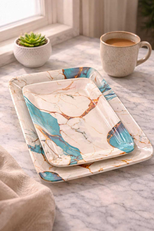 Dinebest Navio Tray small& medium Tray(Pack of 2, Microwave Safe)