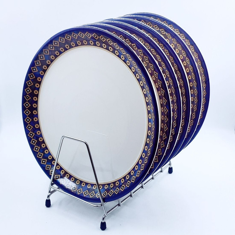 pefectdine Melamine Dinner & Lunch Plate Border Print Round Serving Plate Full Size 11 In Dinner Plate(Pack of 6)