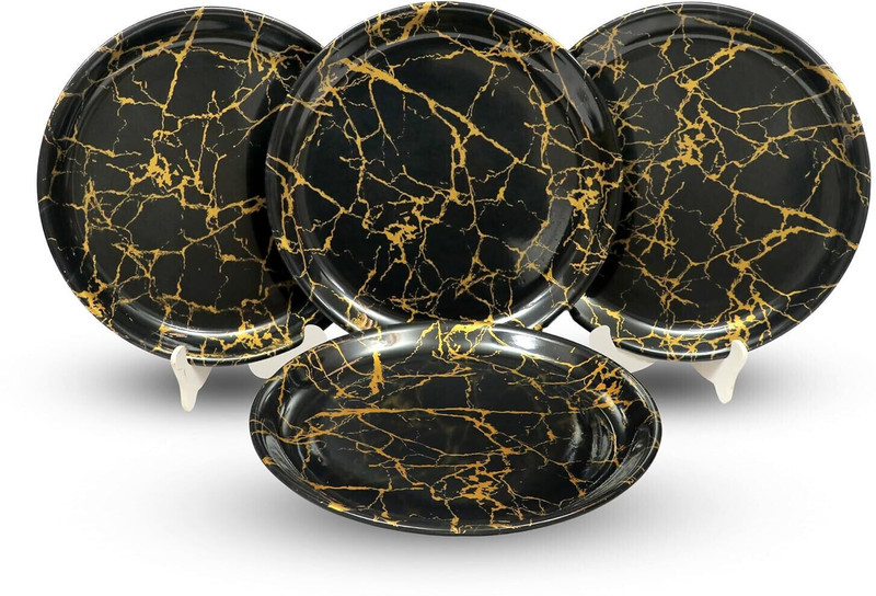 AURKA 12 Inch Black & Gold Dinner Plate |Set of 4 | For Daily & Party Use Dinner Plate(Pack of 4, Microwave Safe)