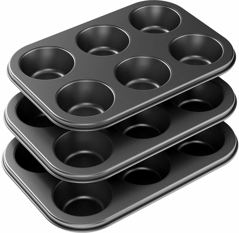 Bakers cutlery 6 Slot CupCake, Muffin Trio Aluminium Carbon Steel, Baking Non-Stick Tray(Pack of 3, Microwave Safe)