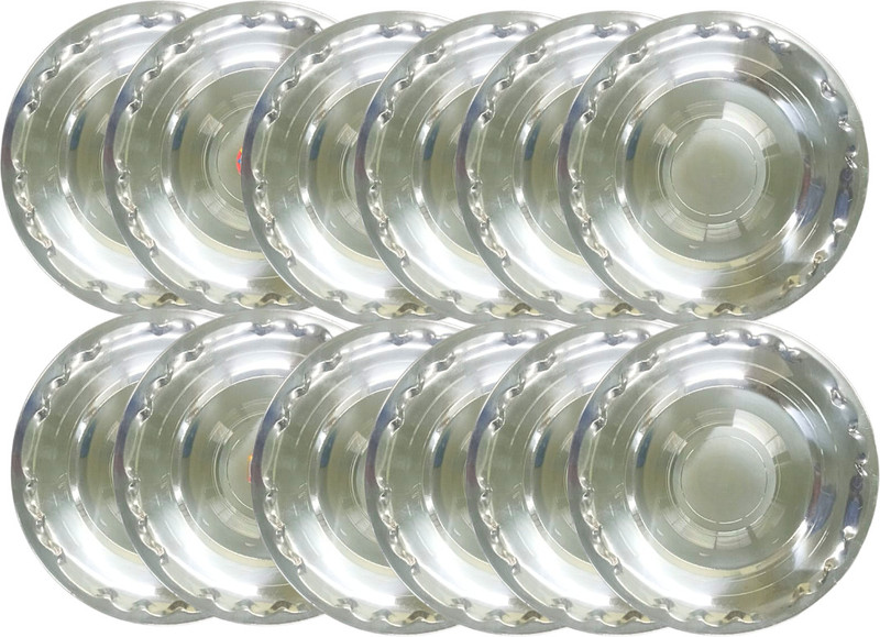 SHINI LIFESTYLE Stainless Steel Designer border plate, poha plate, breakfast plate- Set of 12 Half Plate(Pack of 12)