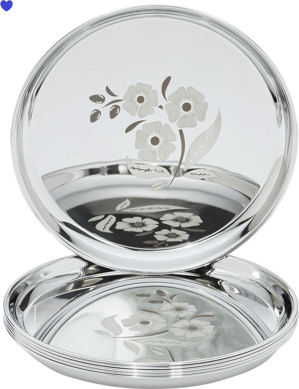 BZILO Pack Of 6 Stainless Steel Dinner Plates for Lunch/Dinner with Mirror Finish A26 Dinner Plate(Pack of 6, Microwave Safe)