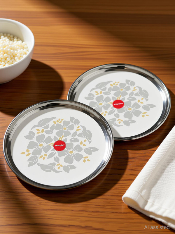 Snapple Stainless Steel Classic Designer Thali / Khumcha / Dinner Plate Heavy Guage 27cm Dinner Plate(Pack of 4)