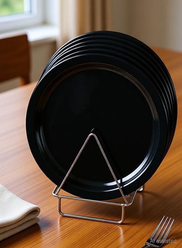 Kanha Fiber Round Unbreakable thali for Home, Restaurant (Glossy black, 10.8 inches) Dinner Plate(Pack of 6, Microwave Safe)