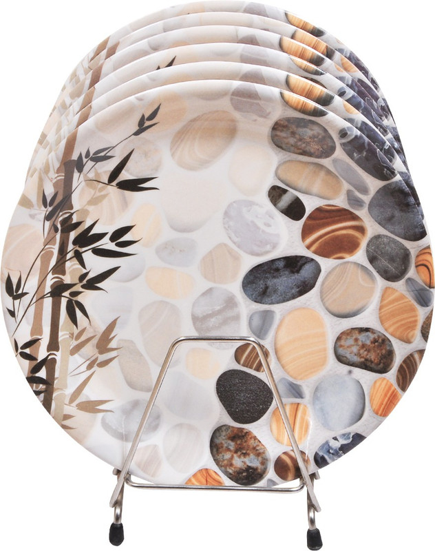 DRIZLING Unbreakable Melamine Round Floral Printed Oval Snacks/Starters Plates Dinner Plates (Set of 6) Sizzler Tray(Pack of 6, Microwave Safe)