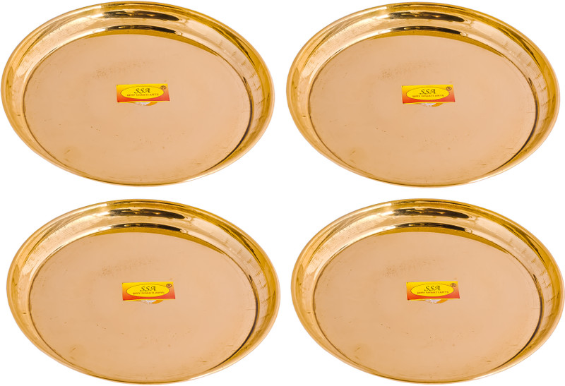 Shivshakti Arts Brass Plane Plate/ Dinner Plate/ Pooja Thali Serving Food-Tableware(4 Pcs,8 IN) Dinner Plate(Pack of 4)