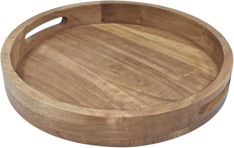 MODERNCOLLECTION Round Sheesham Pakka Wood Handmade & Handcrafted Wooden Serving Tray (26 x 26 x 3.5 Inches) Multipurpose Wooden Tray/Serving Trays/Home Décor/Gift Items Handcrafted Tray