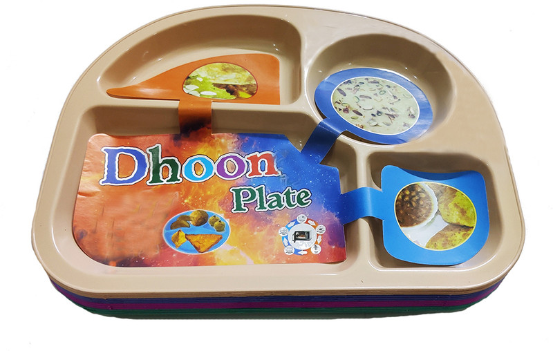 Dhinchak 12 Plate set for halwa poori kanjak navratri prasad distribution daily use Sectioned Plate(Pack of 12)