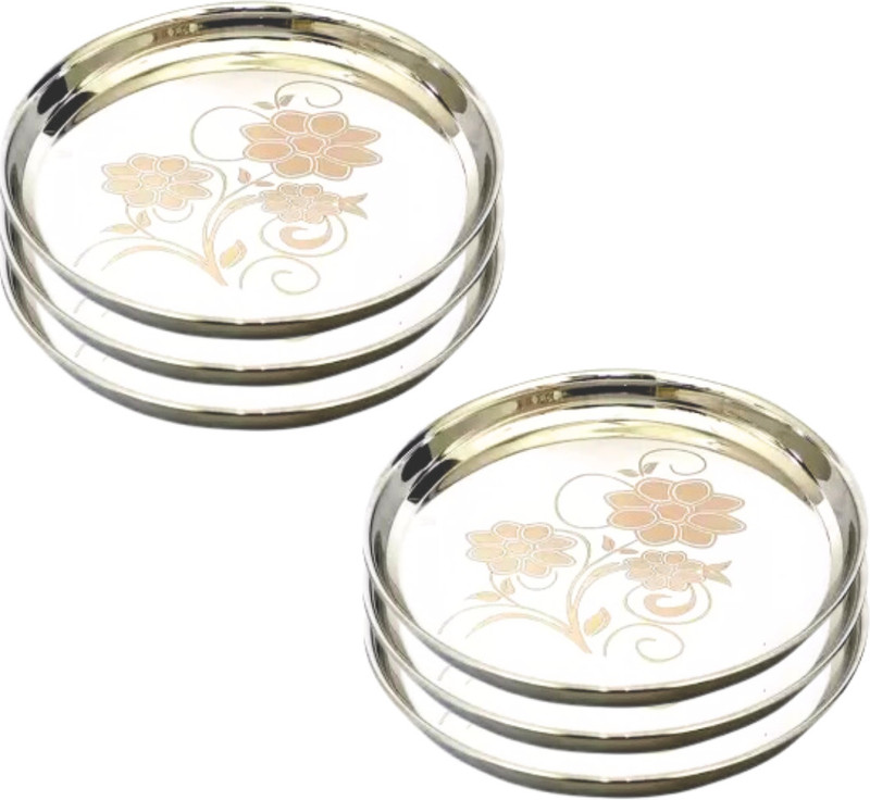 SHINI LIFESTYLE Stainless Steel Flower Design Dinner Plate/Thali, Bhojan Thali (30cm) Quarter Plate(Pack of 6)