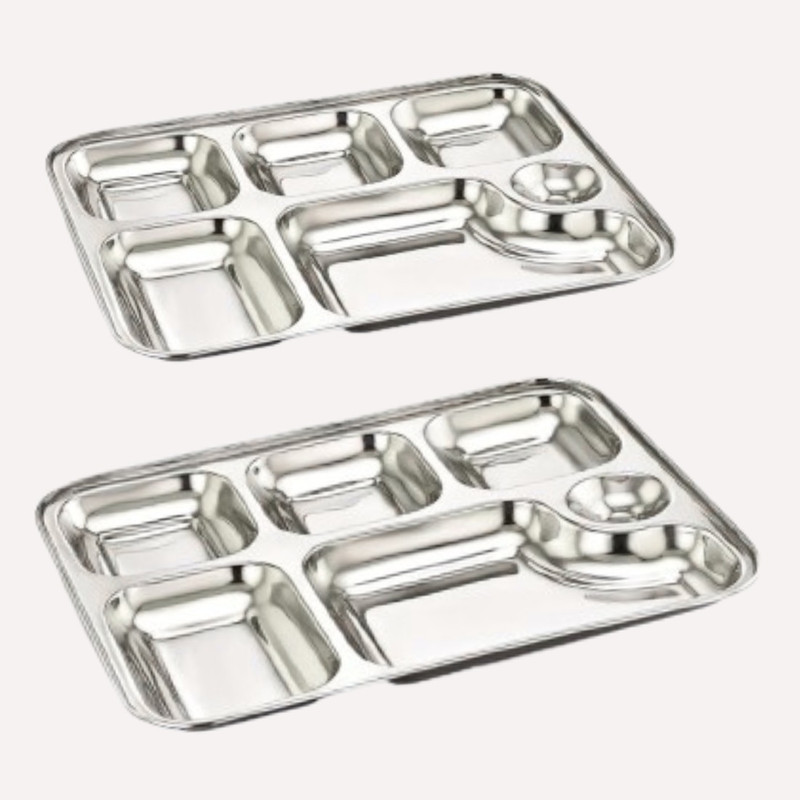 SHIVI stainless steel 5IN 1 partition bhojan thali Sectioned Plate 325GM Dinner Plate Sectioned Plate(Pack of 2)