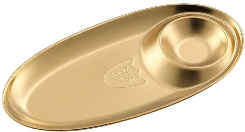 VATTU Kitchen Stainless Steel Snack Plate Grid Oval Cutlery Sauce Plate Western Chip & Dip Tray(Microwave Safe)