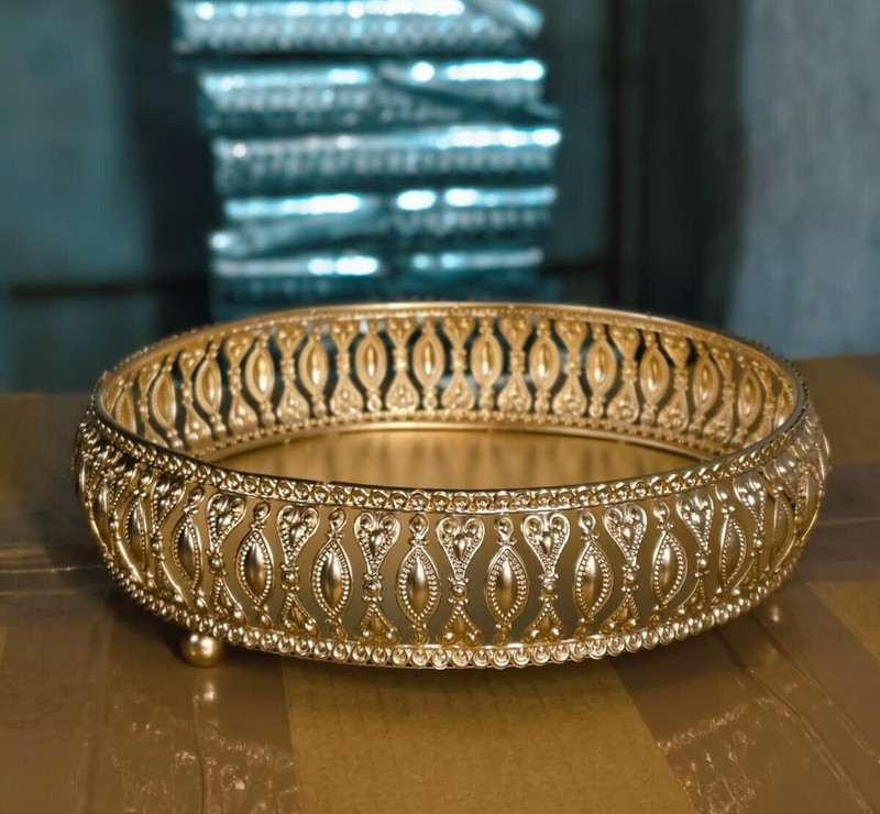 DGH Golden Metal Round Mini Serving Tray Tray(Microwave Safe)