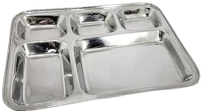 Sonanshi Stainless Steel Square Katori Bhojan/Dinner/Lunch Thali, 5 Deep Compartments Dinner Plate