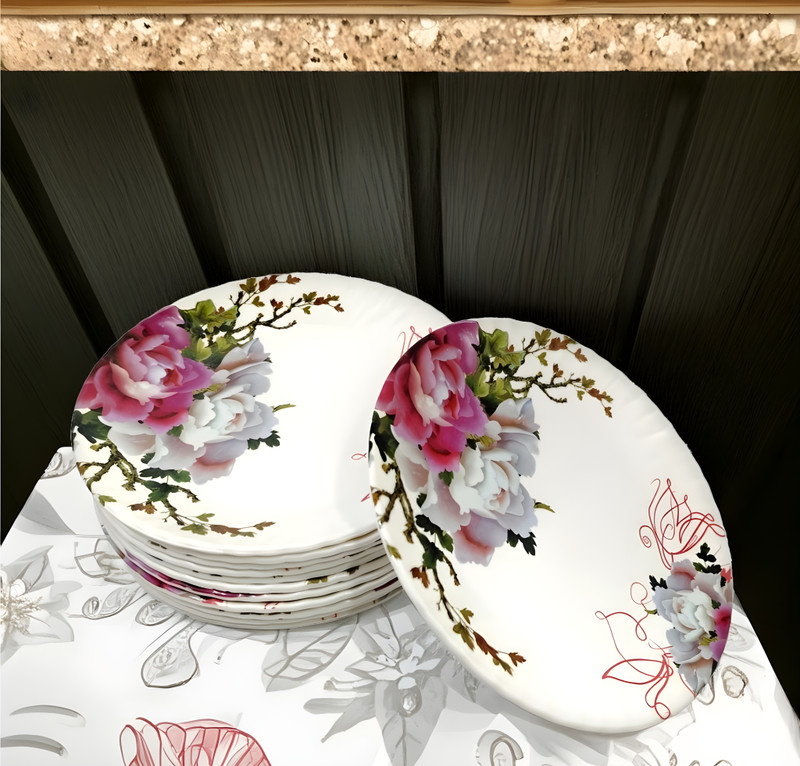 SGI 8 INCH HALF DINNER PLATE OF MELAMINE Half Plate (Random Graphics Design) Half Plate(Pack of 12)