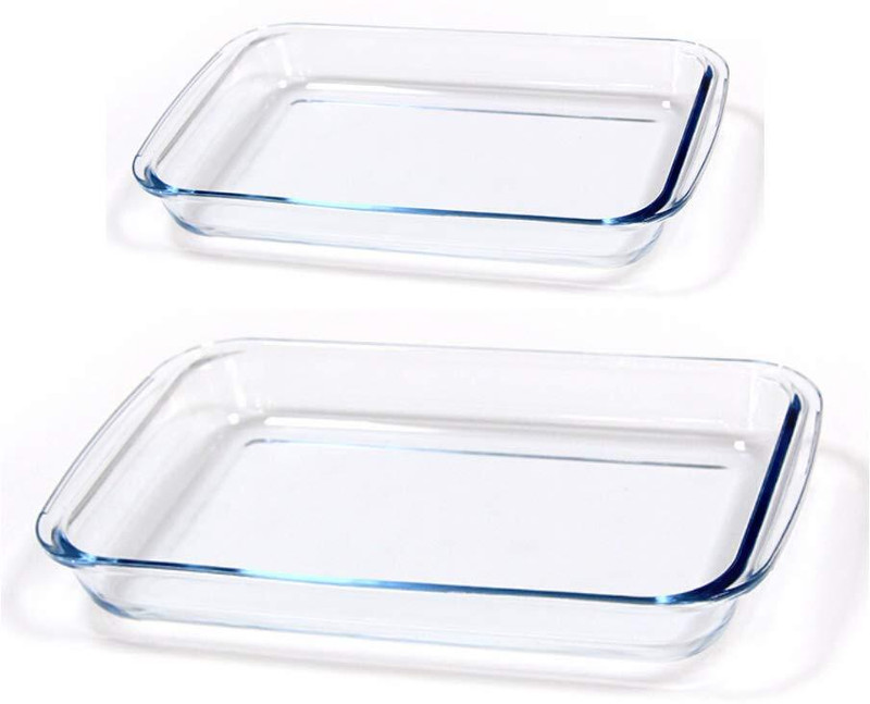 Femora Borosilicate Glass Rectangular Baking Dish Microwave Safe, Oven Safe, 1000ml, 1600ml, Set of 2 Baking Dish(Pack of 2, Microwave Safe)