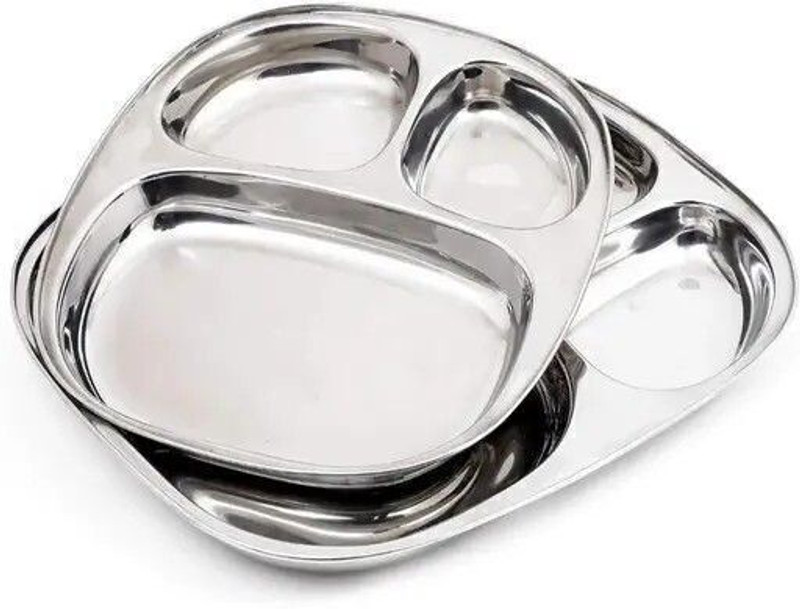 STEELWEAR Stainless Steel Small Breakfast Lunch Dinner Plates Sectioned Plate(Pack of 2)