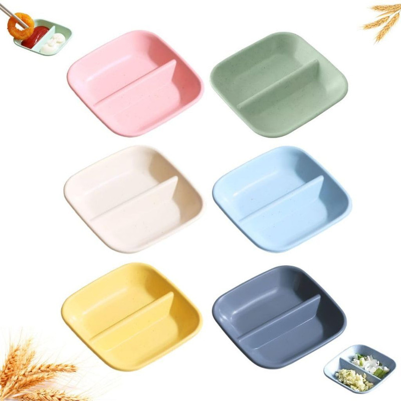 Besillia Wheat Straw Dipping Bowls Mini Appetizer Plates Dipping Plates Soy Sauce Dish Chutney Plate(Pack of 6)