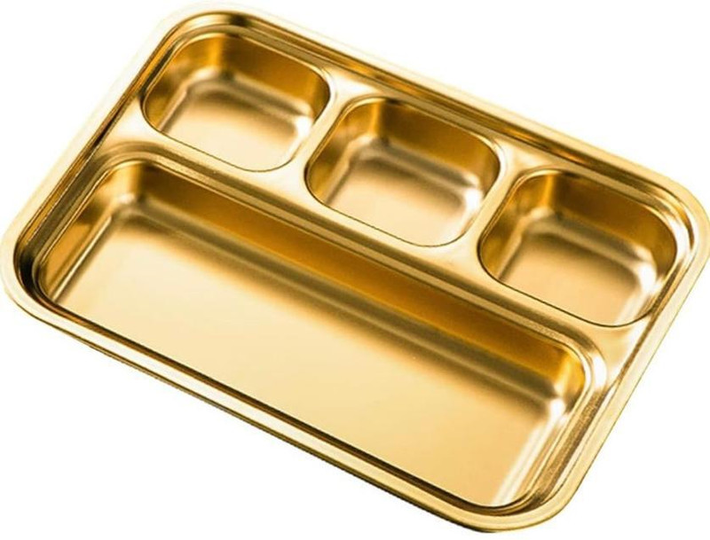 HAABIB Stainless Steel PVD Gold Plated Divided Dinner Plate, Lunch Plate, Bhojan Thali Sectioned Plate
