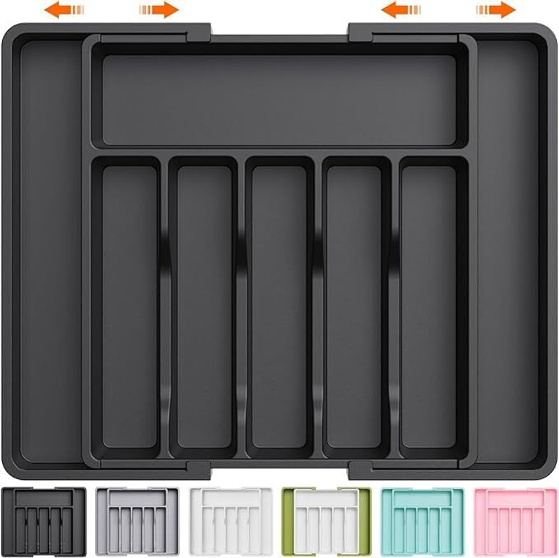 JOVARE Expandable Utensil Tray for Kitchen,BPA Free and Cutlery Holder, Adjustable Tray Tray(Microwave Safe)