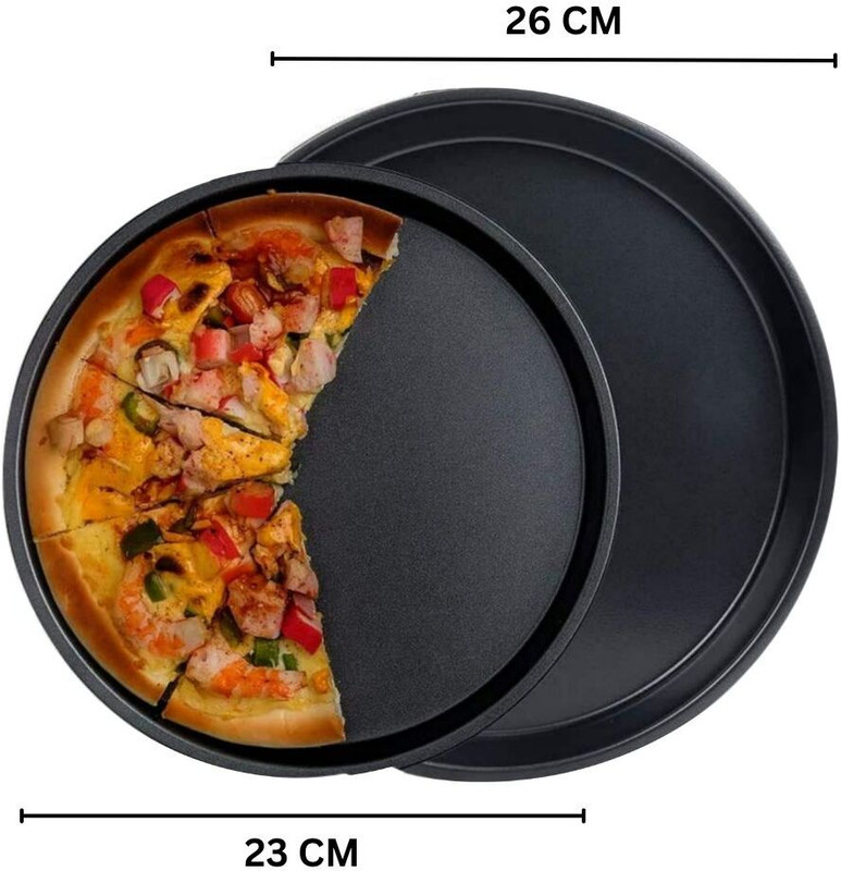 AL ATASH 2PcSet of Pizza Tray 23cm & 26cm Non-Stick,Durable Baking Pans for Perfect Pizza Pizza Tray(Pack of 2, Microwave Safe)