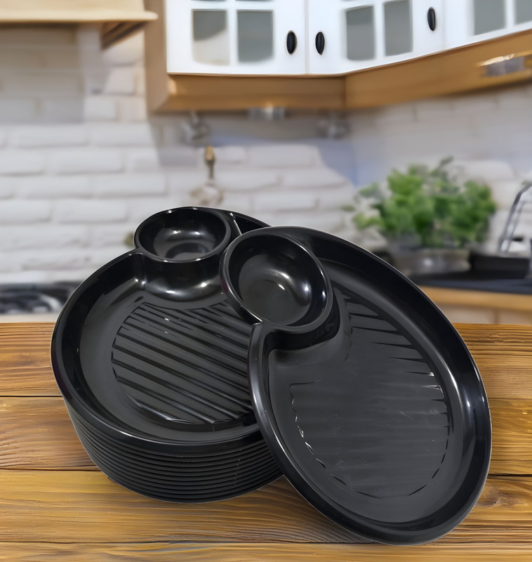 Inpro Serve Snack in Style with our Sectioned Plastic Platter Set of 12 in Black Color Sectioned Plate(Pack of 12)