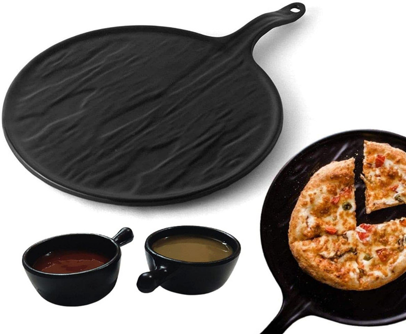ZIDO Exclusive (Pack of 3) Serving Platter (1 Pizza Platter with 2 Dip Bowl ) Sizzler Tray(Pack of 3)