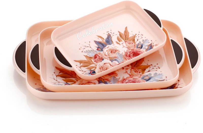 MAK BROTHERS Printed BPA Free Trays For Kitchen And Office Tray (Pack of 3, Microwave Safe) Glass Tray Set(Plastic)