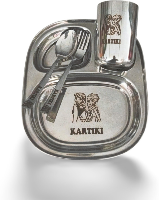 Ncgifts Stainless steel Thali Set For kids With Name(Personalized)Ovalpbplate Dinner Plate(Pack of 4, Microwave Safe)