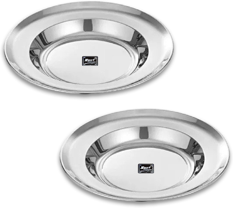 Next Future Heavy Gauge Stainless Steel Deep Soup/Breakfast/ Maggi/ Pasta/ Gravy Plate Large Dinner Plate(Pack of 2)