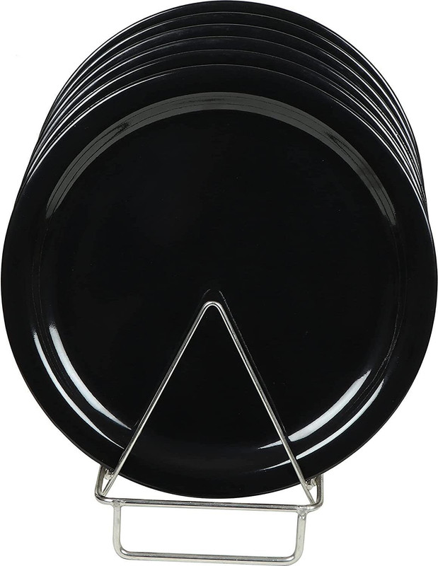 WAVECRAFT DESIGNS Pack of 6 Plastic Microwave safe Round Black Glossy Plain Designed (27'cm) Lunch Dinner Plate Dinner Set(Black, Microwave Safe)