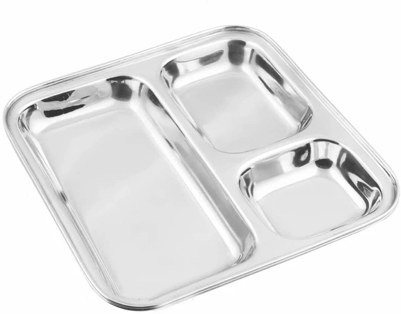 GOLDFINCH Stainless Steel 3 in 1 Pav Bhaji/ Partition Plate/ Snacks Plate Dinner Plate(Microwave Safe)