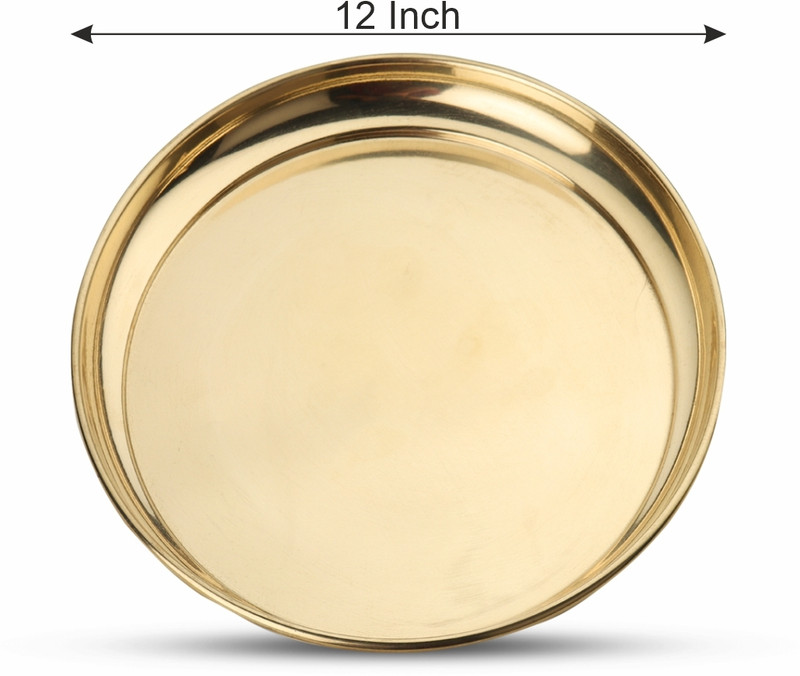 TORPPEZA Brass Plain Plate for pooja (Size - 12inch) Dinner Plate(Microwave Safe)