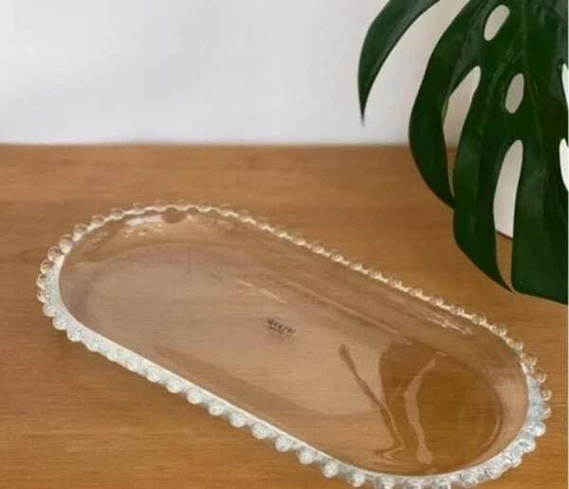 SBPNN Glass Travessa Oval Cristal Transparente Bolinha Linha Pearl Wolff 30cm Tray(Microwave Safe)