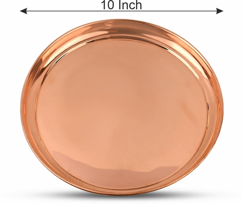 DOKCHAN Copper Plain Plate for pooja (Size - 10inch) Dinner Plate(Microwave Safe)
