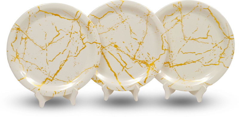 Ariya 11 Inch White with Gold Line Melamine Full Serving Plates for All Meals - Dinner Plate(Pack of 3, Microwave Safe)