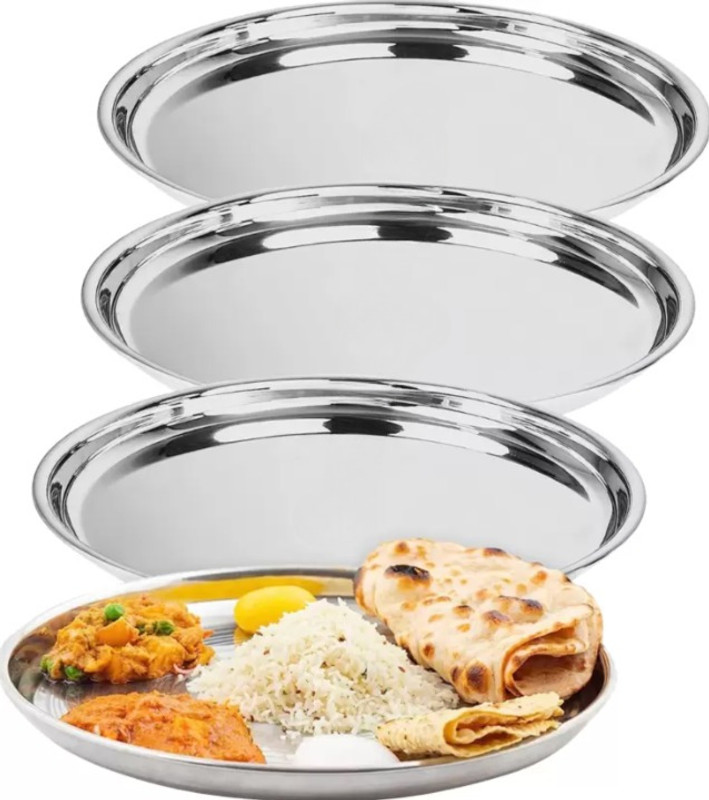 MapleTex Stainless Steel Dinner Plate Set Of 4 Dinner Plate(Pack of 4)